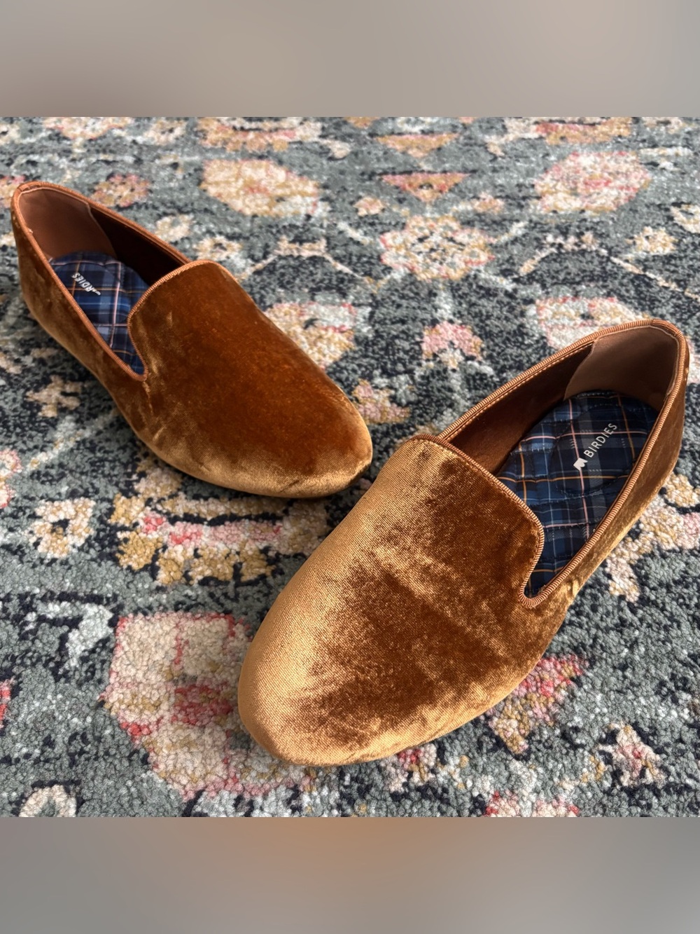 Birdies The Starling Velvet Flats Loafers in Amber Sz 8